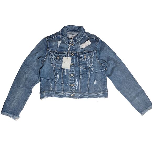 Maurices Women’s Distressed Denim Jacket NWT Medium Wash Blue Jean - Picture 2 of 5